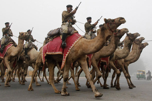 India soldiers rehearse for Republic Day parade