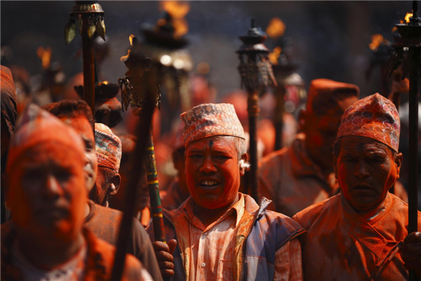 Nepalese celebrate vermillion powder festival