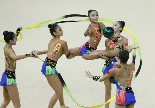 Chinese team performs at 32nd Rhythmic Gymnastics Worlds