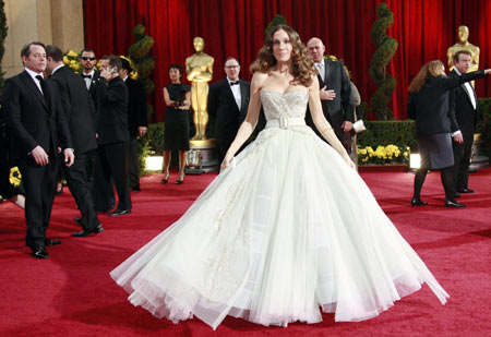 Presenter Sarah Jessica Parker poses backstage at the 81st Academy Awards in Hollywood