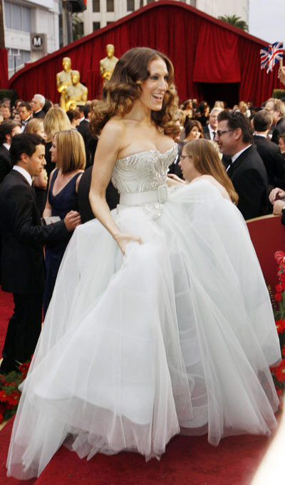 Presenter Sarah Jessica Parker poses backstage at the 81st Academy Awards in Hollywood