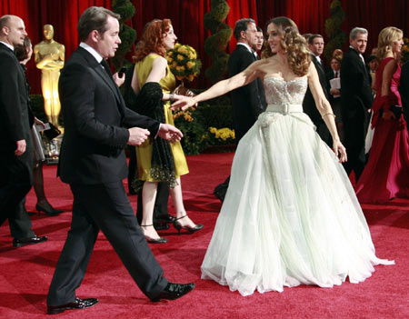 Presenter Sarah Jessica Parker poses backstage at the 81st Academy Awards in Hollywood