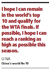 New world No 10 sets sights on WTA finals