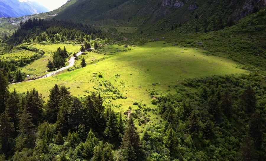 Scenery of Zhagana mountains featuring Tibetan-style villages