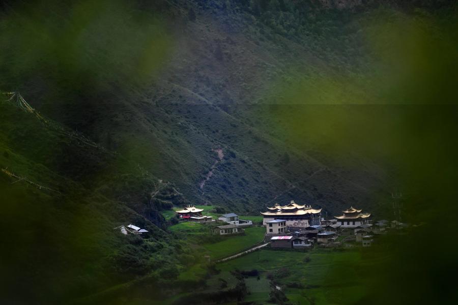 Scenery of Zhagana mountains featuring Tibetan-style villages