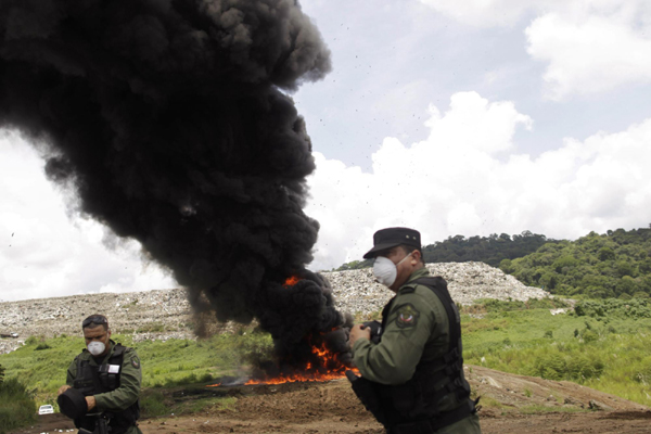 Drugs destroyed by Panama's anti-narcotics police