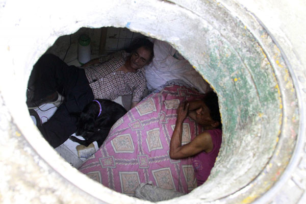 Family living in abandoned sewer