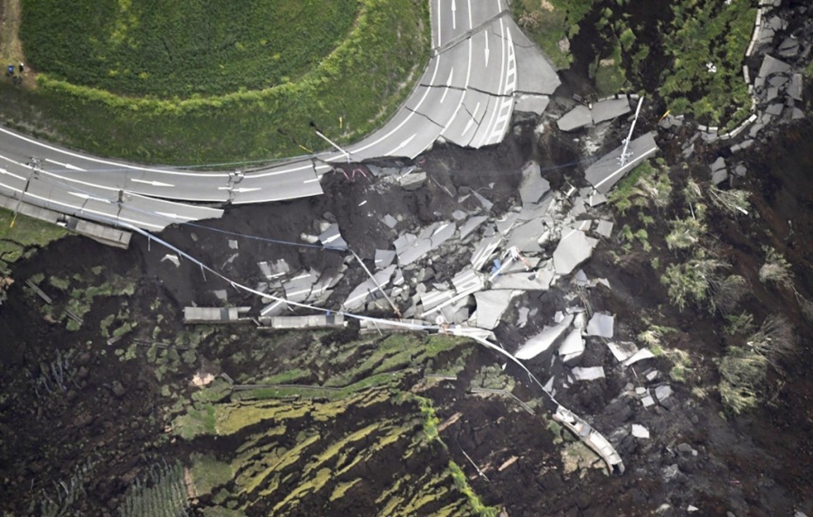 Aerial shots show Japan prefecture devastated by earthquake