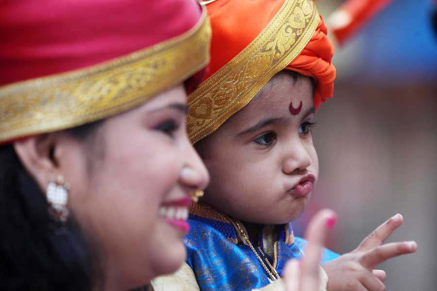 Indian people dressed up for traditional festival