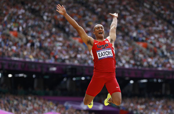 Ashton Eaton wins men's athletics decathlon 100m