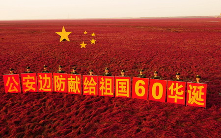 Giant national flag on the red beach