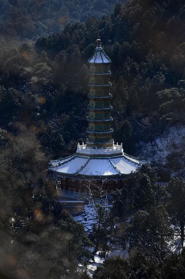Bird view of snow-covered Beijing