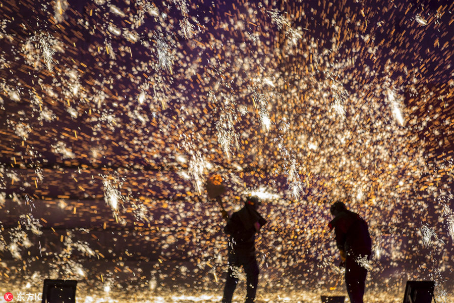 Villagers make sparks in creative celebration of the New Year