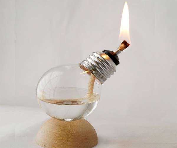 Recycled Light Bulb Oil Lamp