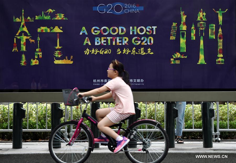 G20 themed logo, slogans and posters seen in E China's Hangzhou