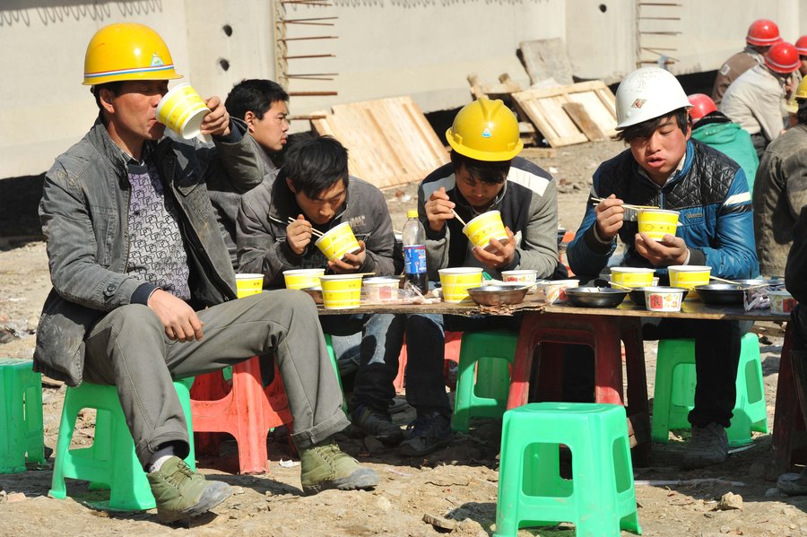Cooking lunch for construction workers