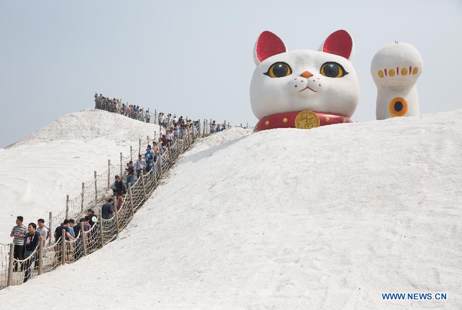 Tourists visit Cigu Saltern in Taiwan