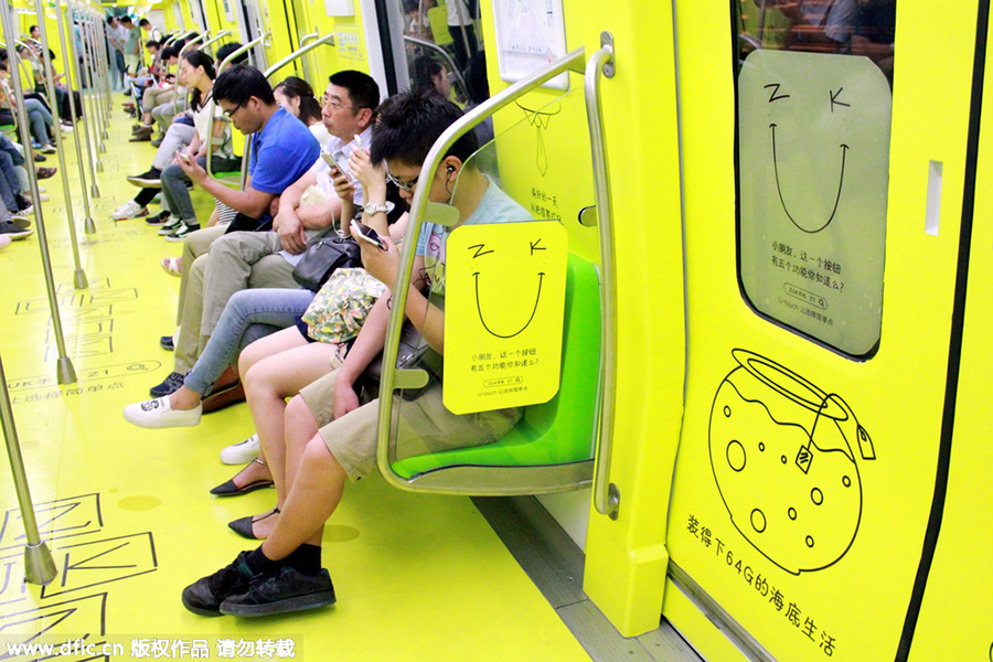 Colorful subway trains in China