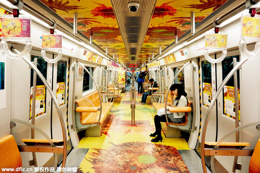 Colorful subway trains in China