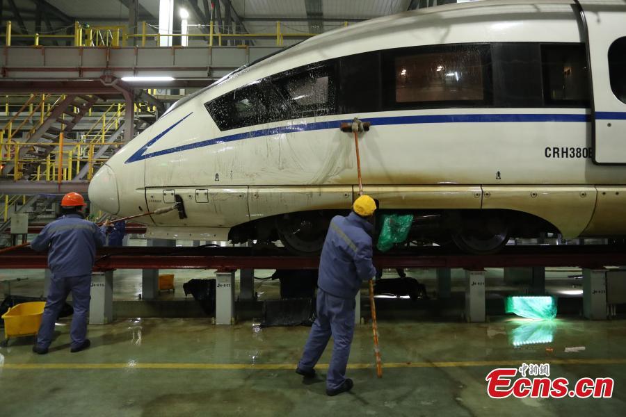 High-speed trains receive thorough clean