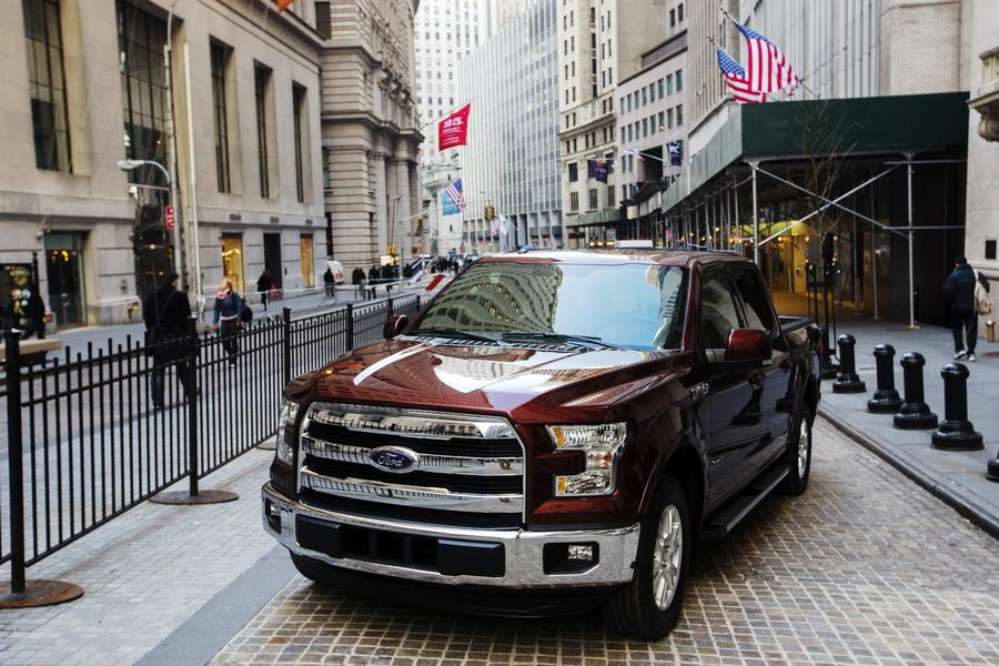 2015 Ford F-150 pickup truck displayed in auto show