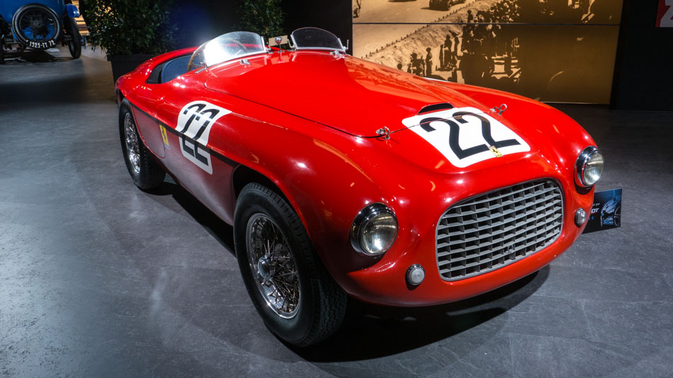 Antique Ferrari sports car used in Le Mans 24-hour race
