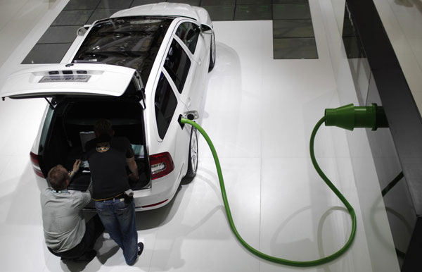 Green cars at the auto show