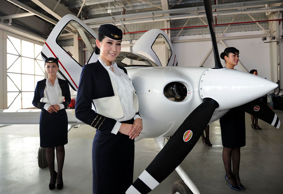 Private jet dealer exhibits aircraft models