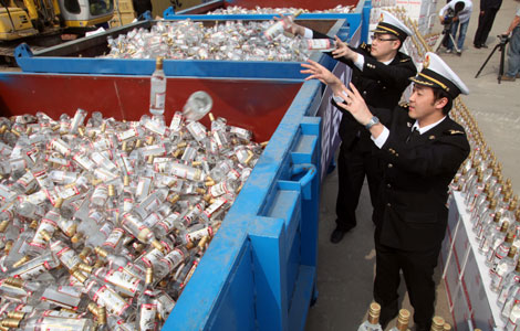 China city destroys bulk of imported counterfeit vodka