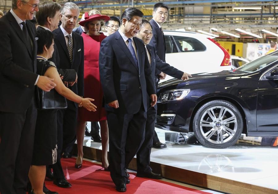 Chinese president visits Belgian plant of Volvo