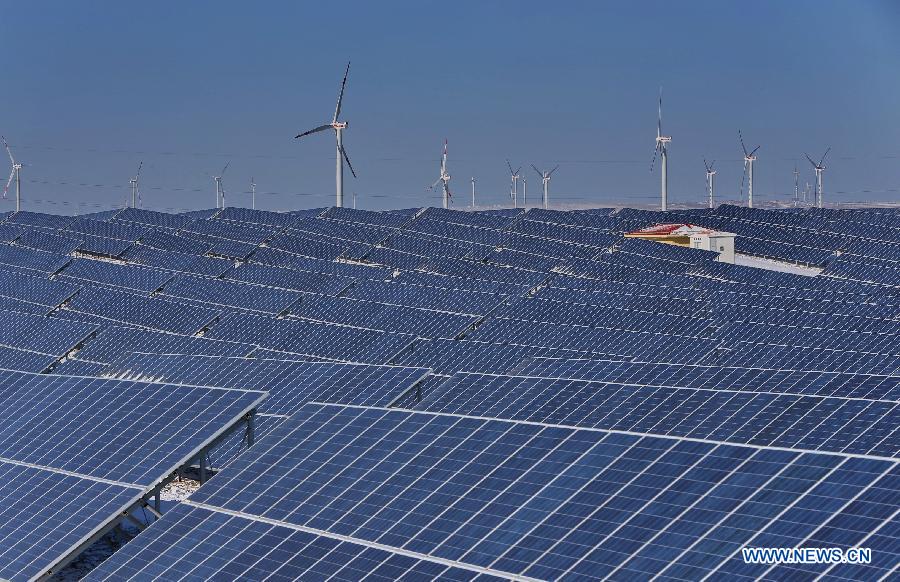 Solar power plant, wind power farm in Highly-polluted Hebei province