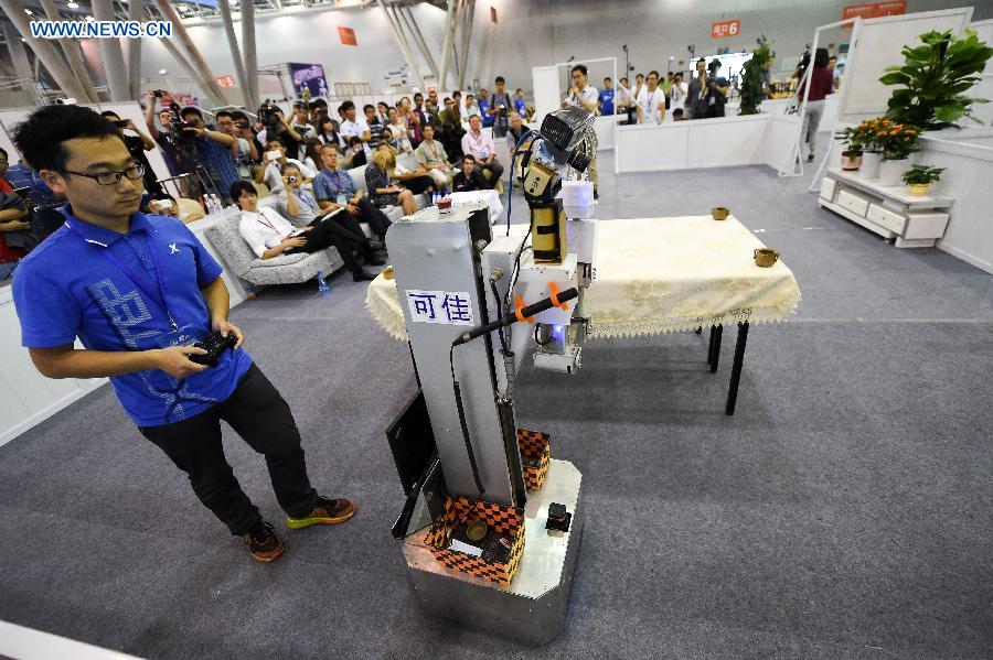 Robot 'Kejia' performs during 19th Robocup in China