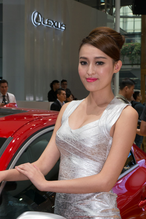 Models at Volvo pavilion at 2013 Guangzhou auto show