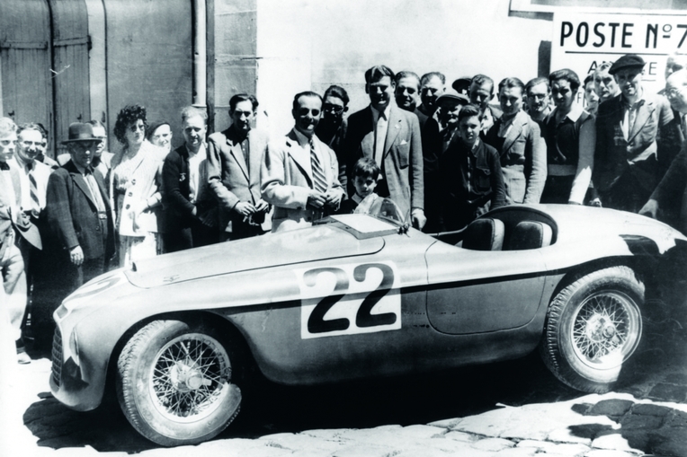 Antique Ferrari sports car used in Le Mans 24-hour race