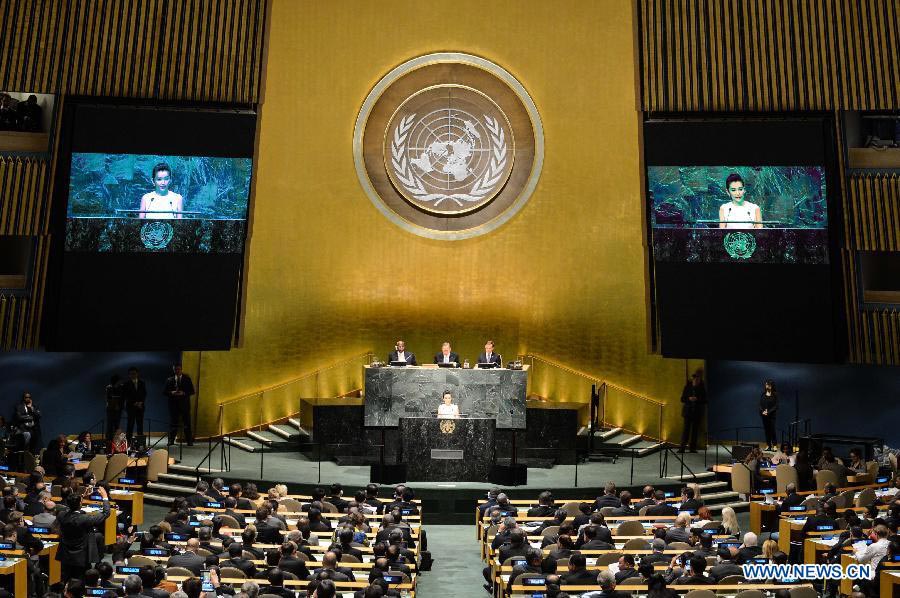 Li Bingbing delivers speech at UN Climate Summit