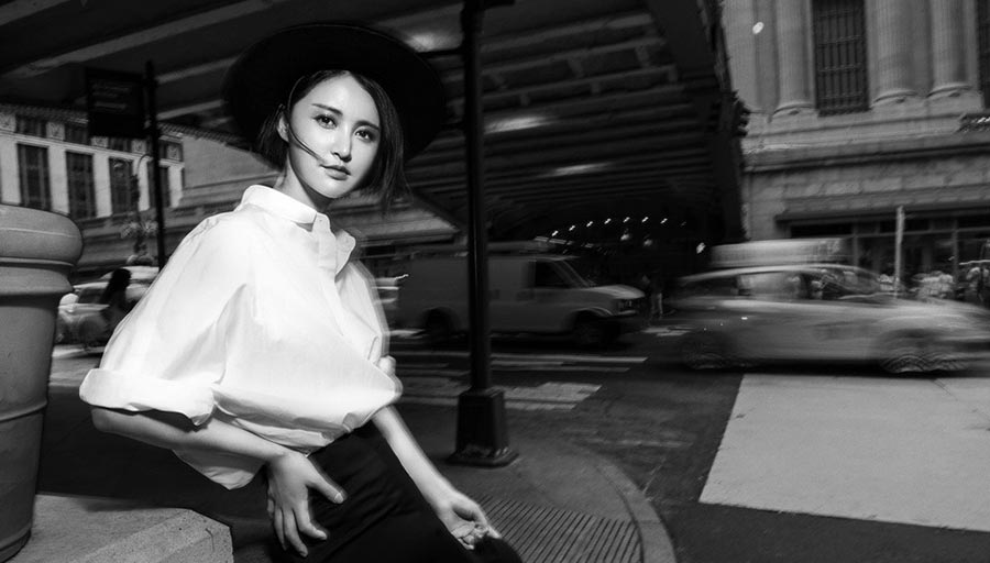 Actress Zhang Xinyi poses in New York