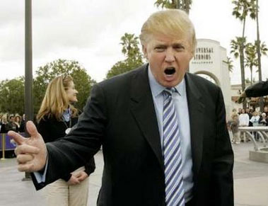 Entrepreneur Donald Trump, host of the NBC television reality series 'The Apprentice', says his catch line from the show as he arrives at a casting call for the sixth season of the show at Universal Studios Hollywood in Los Angeles March 10, 2006. [Reuters]
