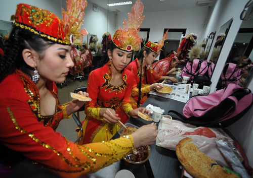 Folk dances stage at Xinjiang Pavilion