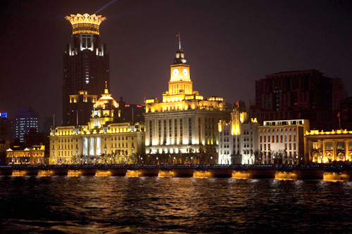 Huangpu River's colorful nighttime skyline