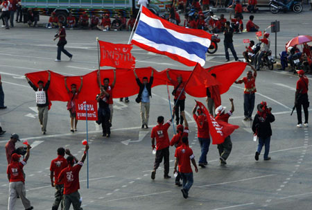 Protesters block traffic in Bangkok during mass rally