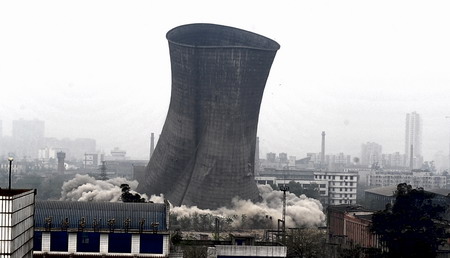 Cooling tower brought down with a bang