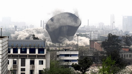 Cooling tower brought down with a bang