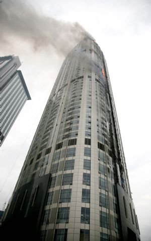 50-storied building on fire in E China's Nanjing City