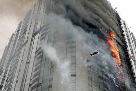 50-storied building on fire in E China's Nanjing City