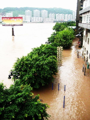 Downpour causes flood to southwest China city