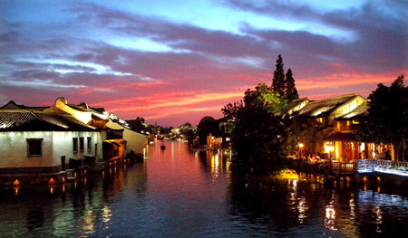 Beautiful evening scenery of Wuzhen, China