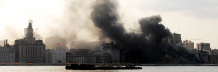 Sightseeing platform of Bund in Shanghai catches fire