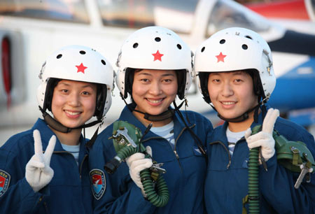 Woman soldiers exercise for National Day military parade