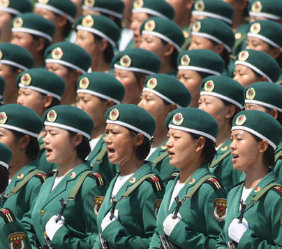 Woman soldiers exercise for National Day military parade