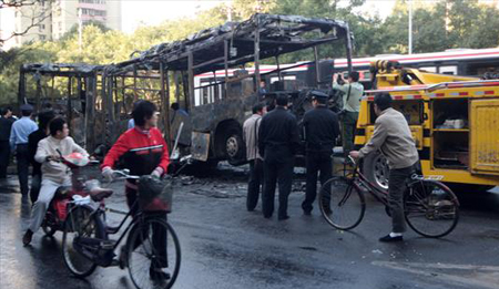 Bus caught fire in Beijing